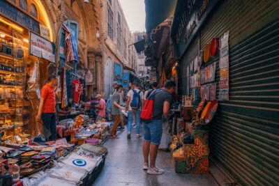 Tourist shopping on Al -Moez Street