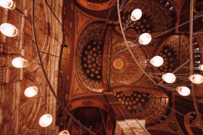 The ceiling of the Muhammad Ali Mosque from the inside