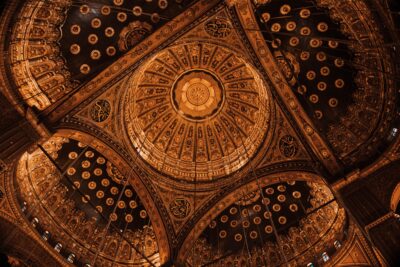 The ceiling of the mosque with decorative engravings