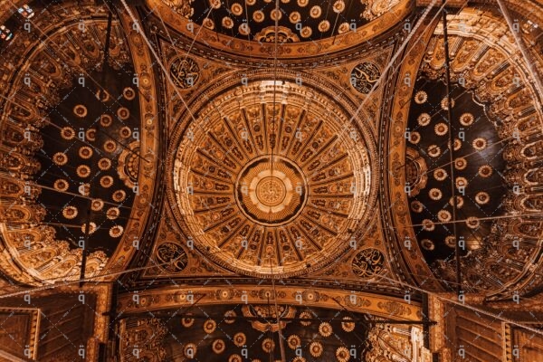 Decorative inscriptions on the ceiling of the mosque