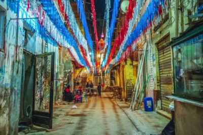 Street with colored Ramadan decorations