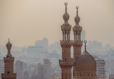 Mosque minarets from above