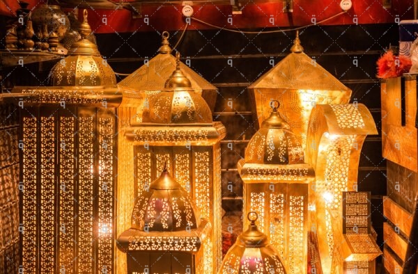 Ramadan lanterns in golden colors